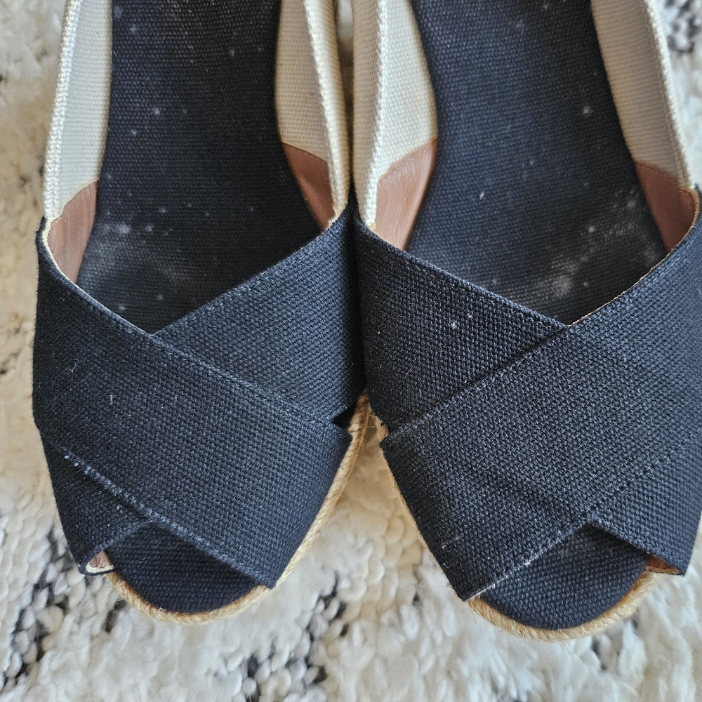 Tory Burch Filipa Beige/Black Espadrille Wedges, sz 8B - Picture 5 of 13